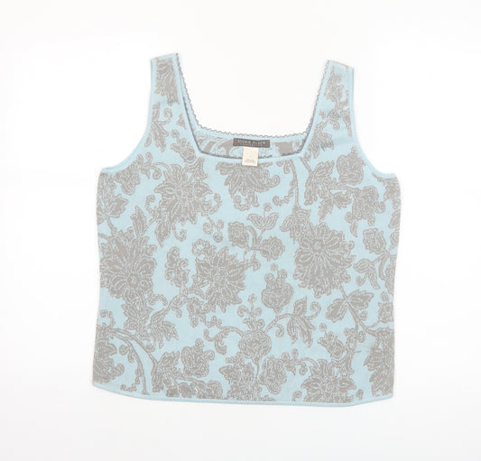Sigrid Olsen Women's Blue Floral Silk Blend Sleeveless Tank Top Size L