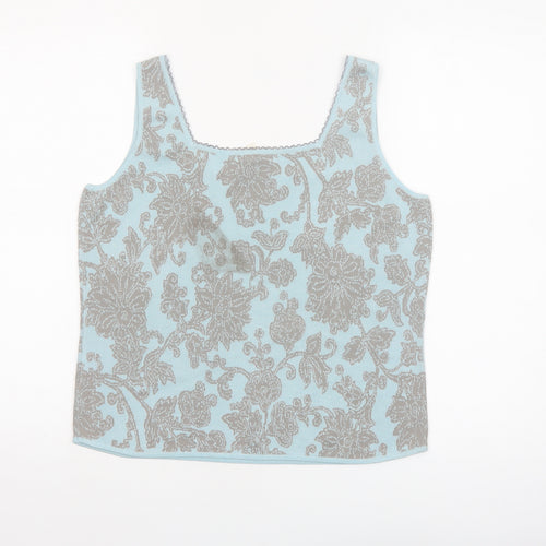 Sigrid Olsen Women's Blue Floral Silk Blend Sleeveless Tank Top Size L