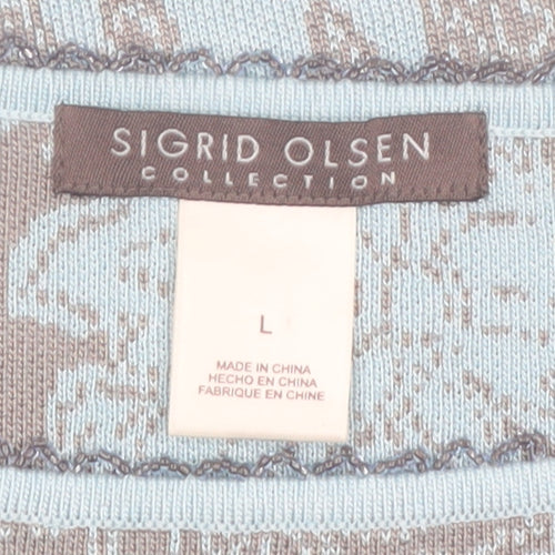 Sigrid Olsen Women's Blue Floral Silk Blend Sleeveless Tank Top Size L