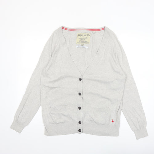 Jack Wills Womens Grey Cardigan Knitwear UK 14 Cotton Cashmere Blend