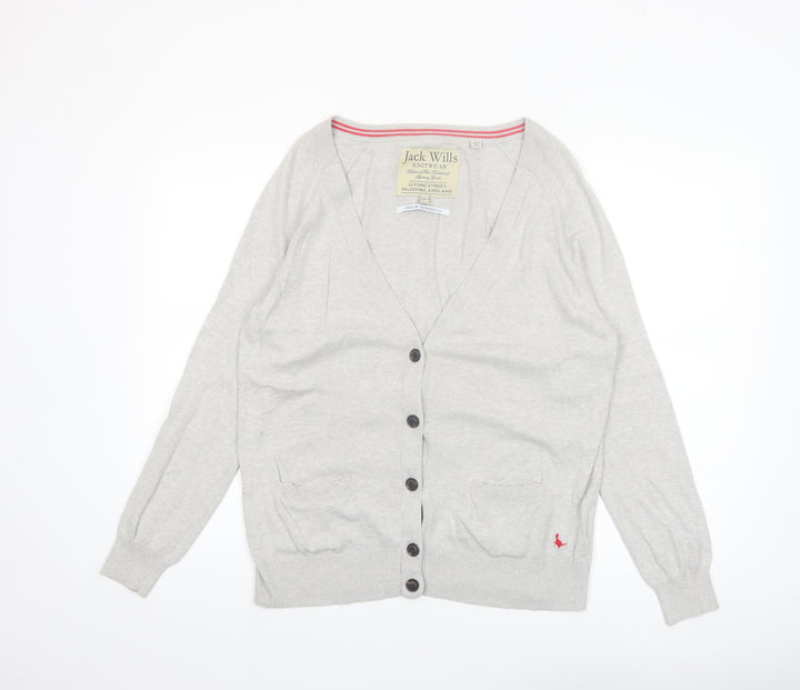 Jack Wills Womens Grey Cardigan Knitwear UK 14 Cotton Cashmere Blend