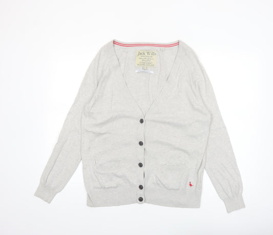 Jack Wills Womens Grey Cardigan Knitwear UK 14 Cotton Cashmere Blend