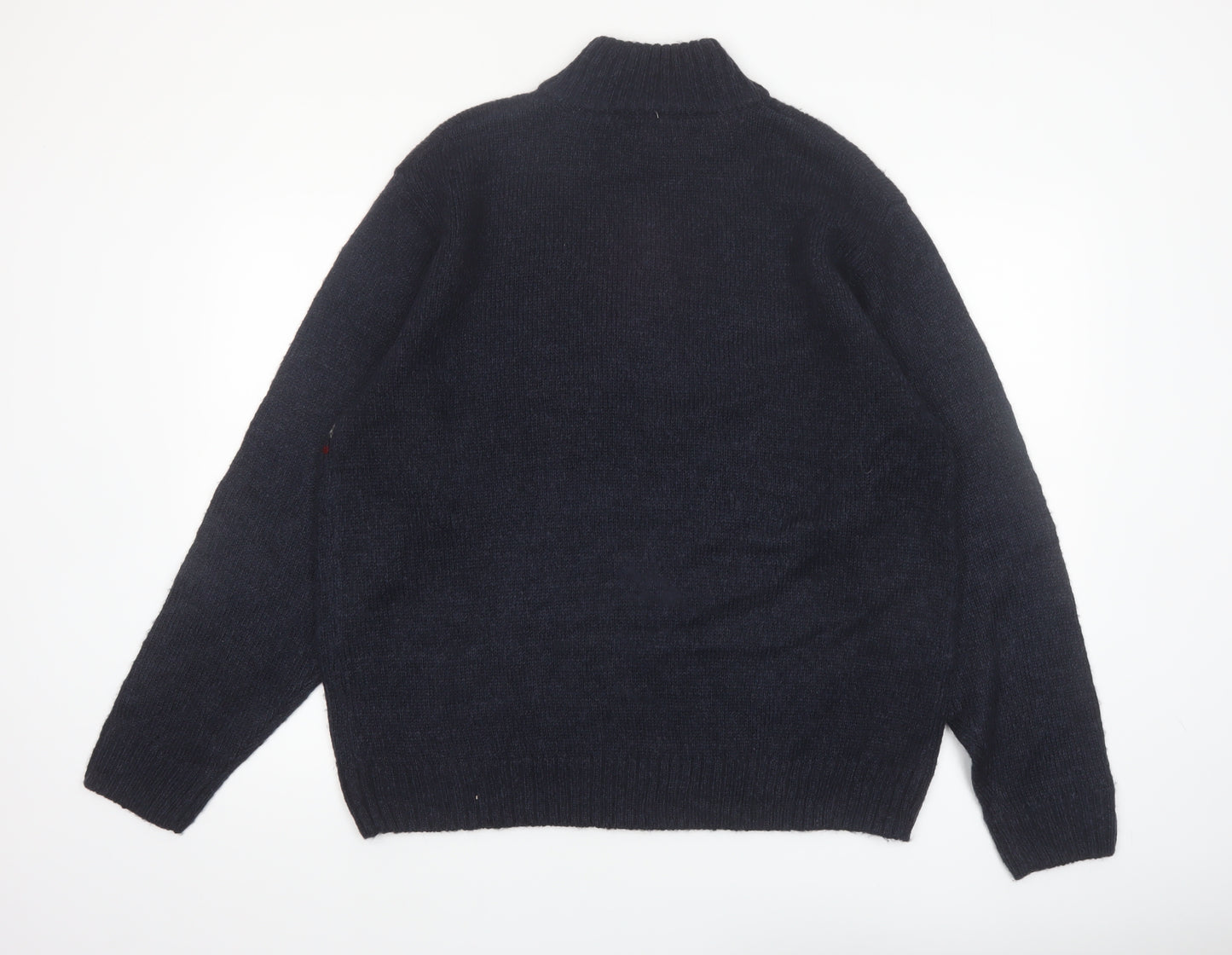 Tricots St. Raphael Men's Blue Fair Isle Henley Wool Jumper XL