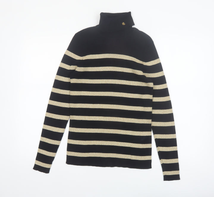 Lauren Ralph Lauren Women Black Gold Striped Roll Neck Jumper Petite M
