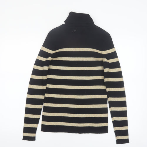 Lauren Ralph Lauren Women Black Gold Striped Roll Neck Jumper Petite M
