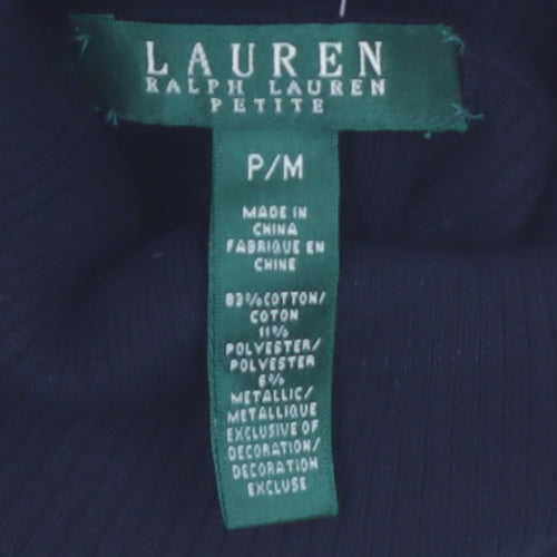Lauren Ralph Lauren Women Black Gold Striped Roll Neck Jumper Petite M