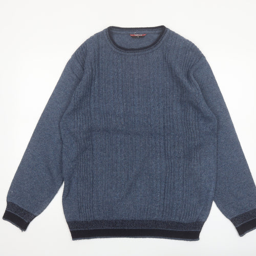 Turhan Men's Blue Wool Blend Crew Neck Jumper Size L
