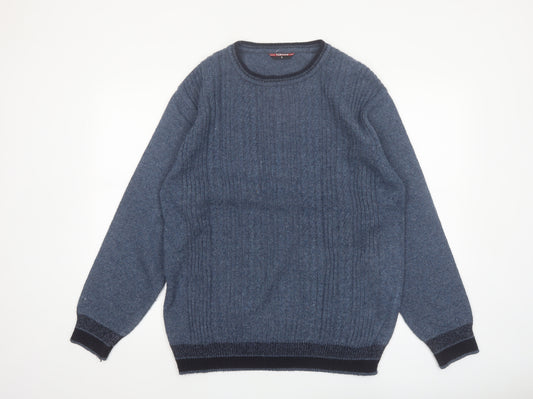 Turhan Men's Blue Wool Blend Crew Neck Jumper Size L