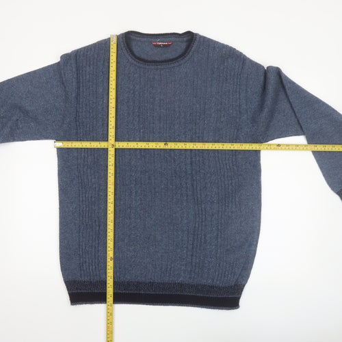 Turhan Men's Blue Wool Blend Crew Neck Jumper Size L