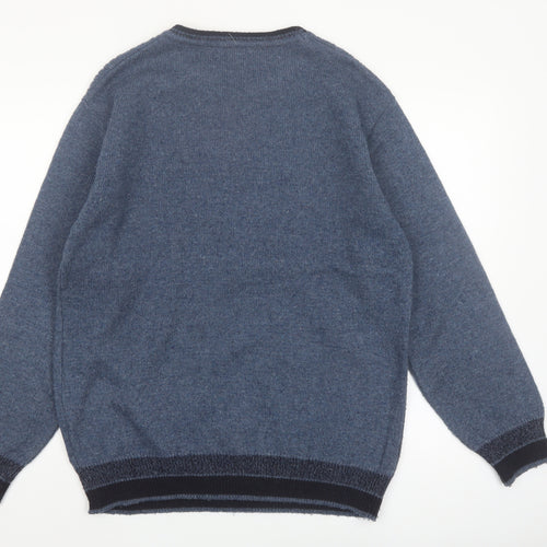 Turhan Men's Blue Wool Blend Crew Neck Jumper Size L