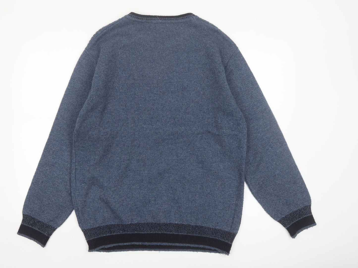 Turhan Men's Blue Wool Blend Crew Neck Jumper Size L