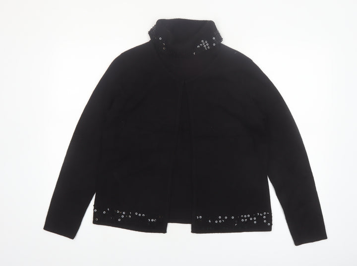 Norton McNaughton Womens Black Sequin Roll Neck Cardigan M