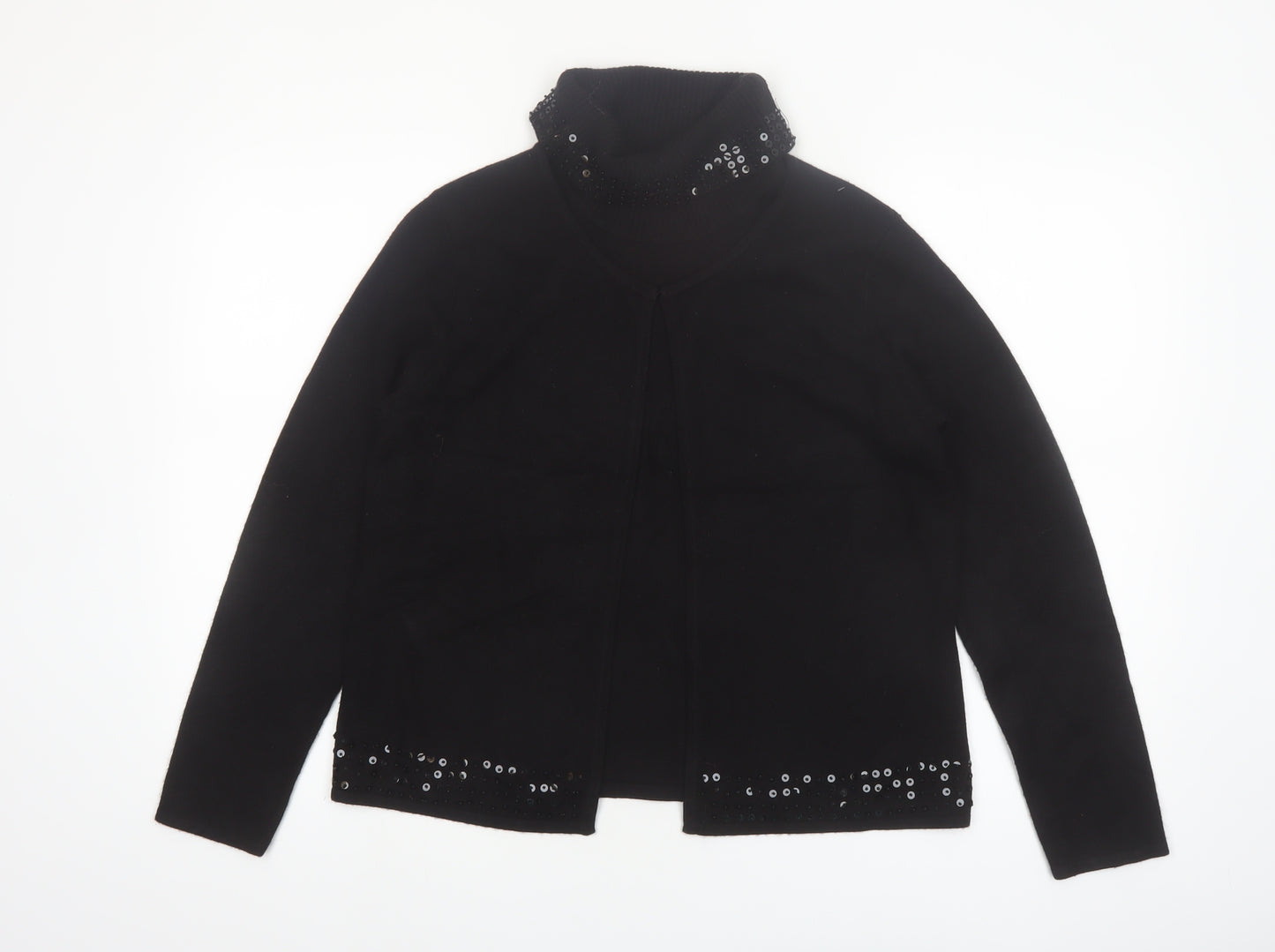 Norton McNaughton Womens Black Sequin Roll Neck Cardigan M