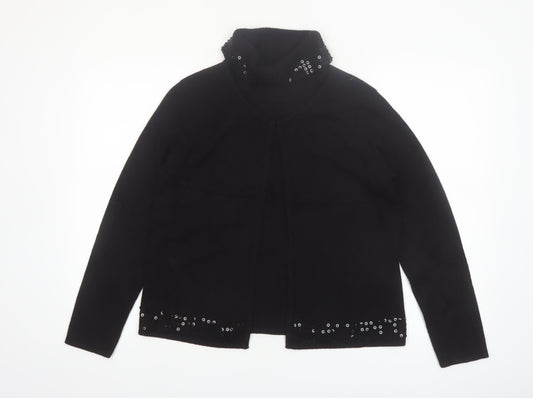 Norton McNaughton Womens Black Sequin Roll Neck Cardigan M