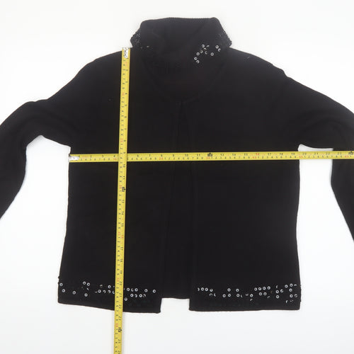 Norton McNaughton Womens Black Sequin Roll Neck Cardigan M