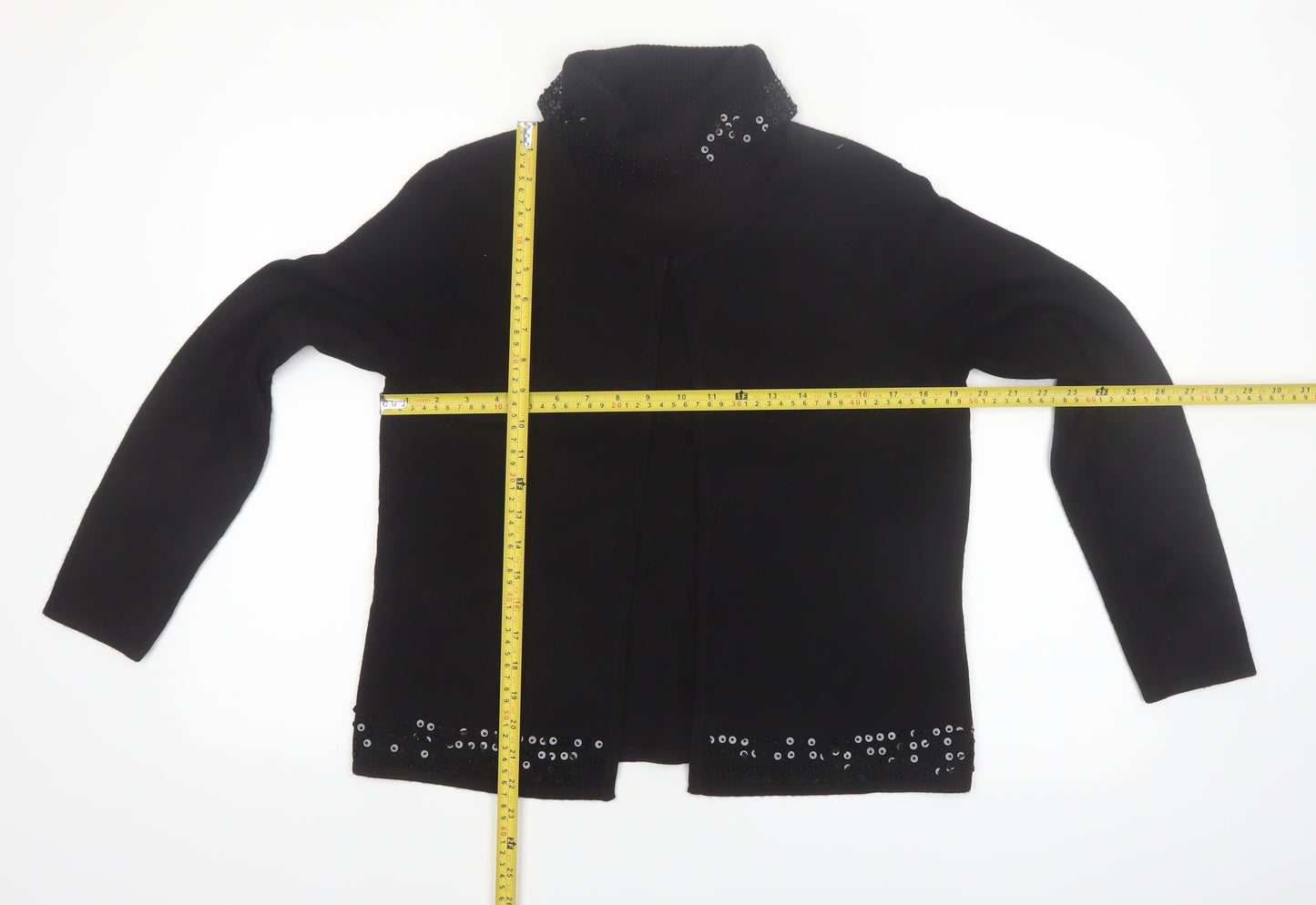 Norton McNaughton Womens Black Sequin Roll Neck Cardigan M