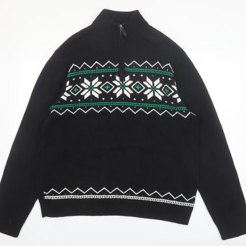 Chaps Men's Black Cotton Fair Isle 1/4 Zip Jumper L