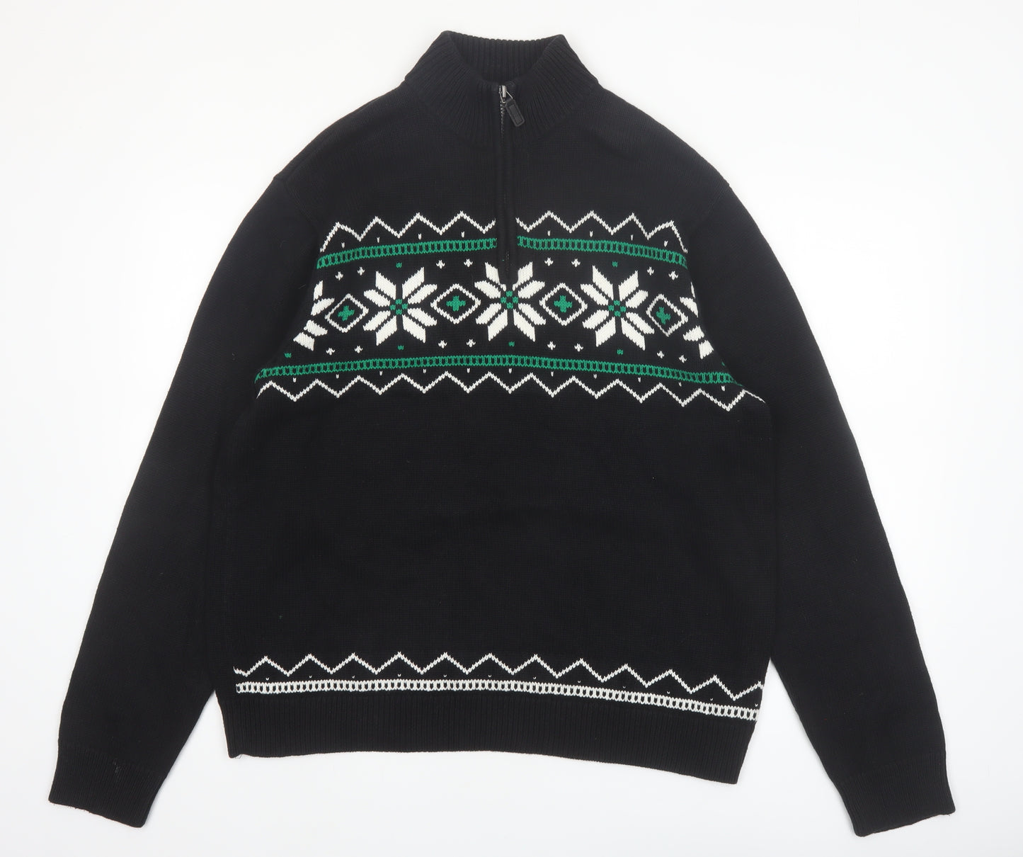 Chaps Men's Black Cotton Fair Isle 1/4 Zip Jumper L