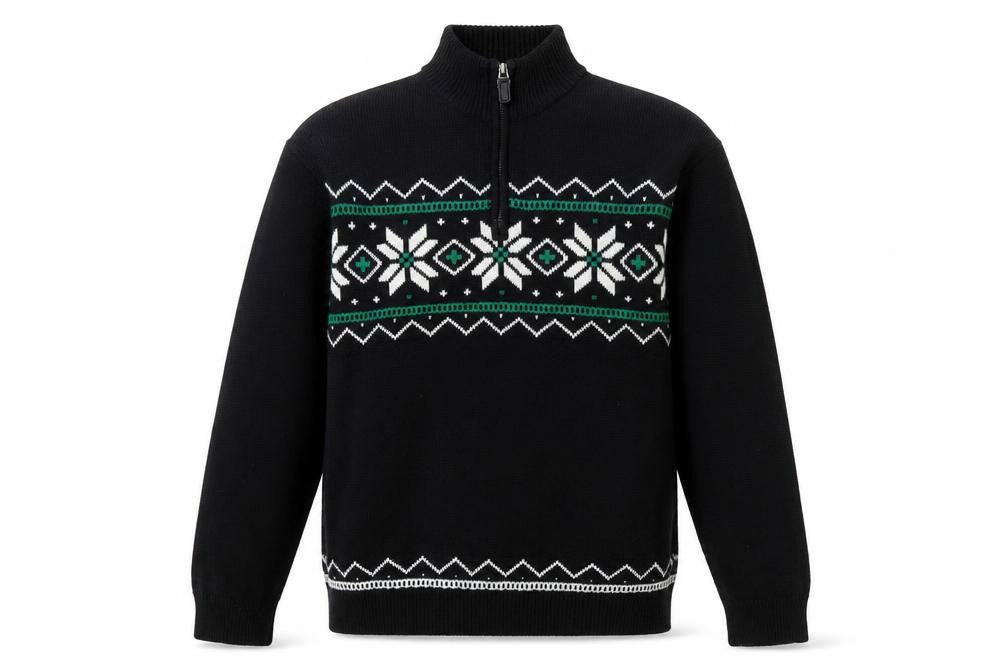 Front view of Chaps Men's Black Cotton Fair Isle 1/4 Zip Jumper L