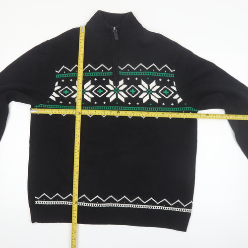 Chaps Men's Black Cotton Fair Isle 1/4 Zip Jumper L