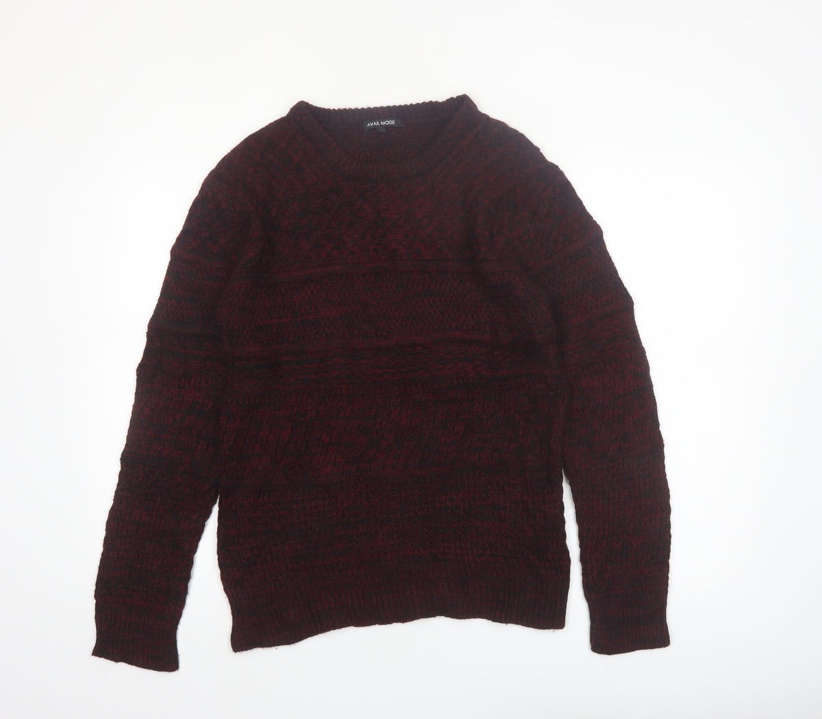 Avail Mode Men's Red Knit Crew Neck Cable Pullover Jumper L
