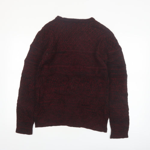 Avail Mode Men's Red Knit Crew Neck Cable Pullover Jumper L