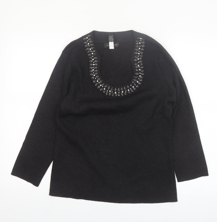 Cable & Gauge Women's Black Silk Blend Scoop Neck Jumper L