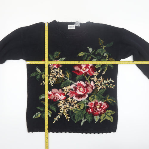 Styleworks Womens Black Floral Knit Ramie Cotton Jumper M