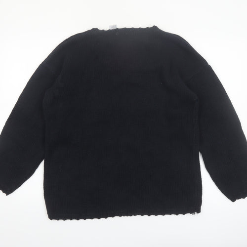Styleworks Womens Black Floral Knit Ramie Cotton Jumper M