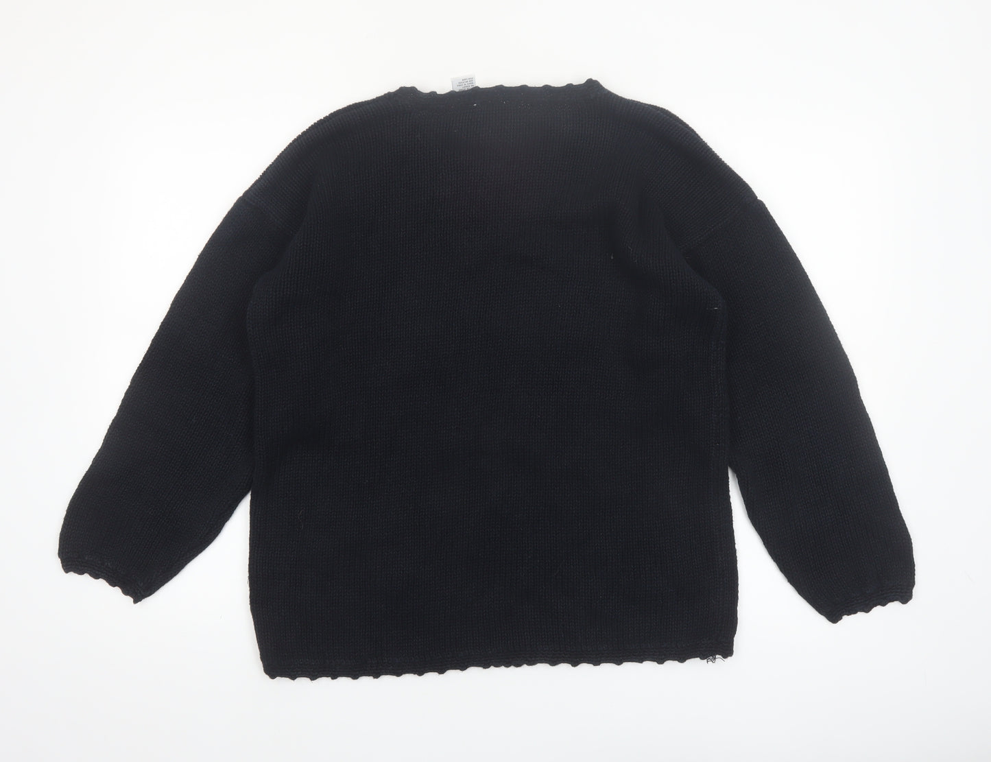 Styleworks Womens Black Floral Knit Ramie Cotton Jumper M
