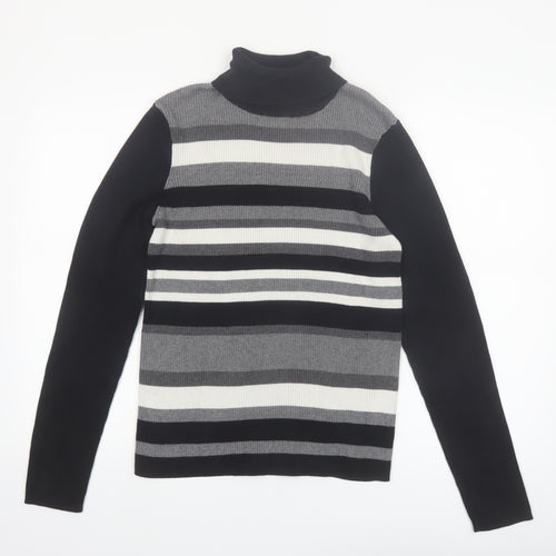Northern Reflections Women’s Black Striped Roll Neck Cotton Jumper Size L