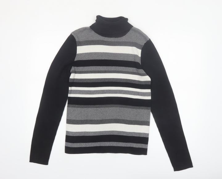 Northern Reflections Women’s Black Striped Roll Neck Cotton Jumper Size L