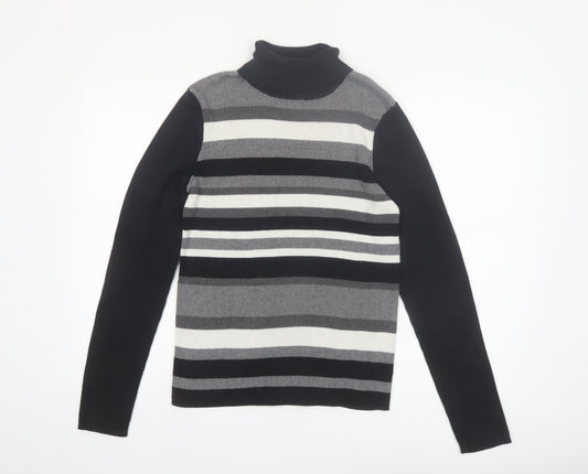 Northern Reflections Women’s Black Striped Roll Neck Cotton Jumper Size L