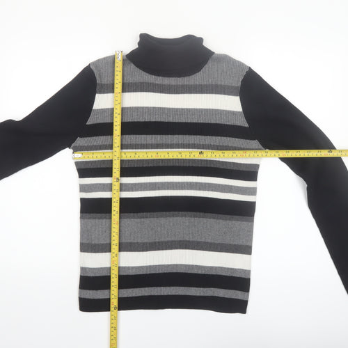 Northern Reflections Women’s Black Striped Roll Neck Cotton Jumper Size L