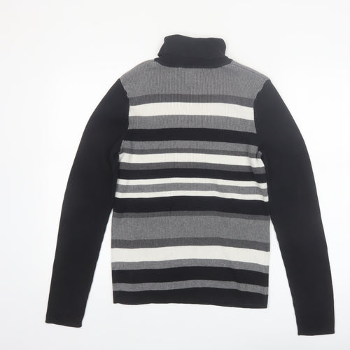 Northern Reflections Women’s Black Striped Roll Neck Cotton Jumper Size L