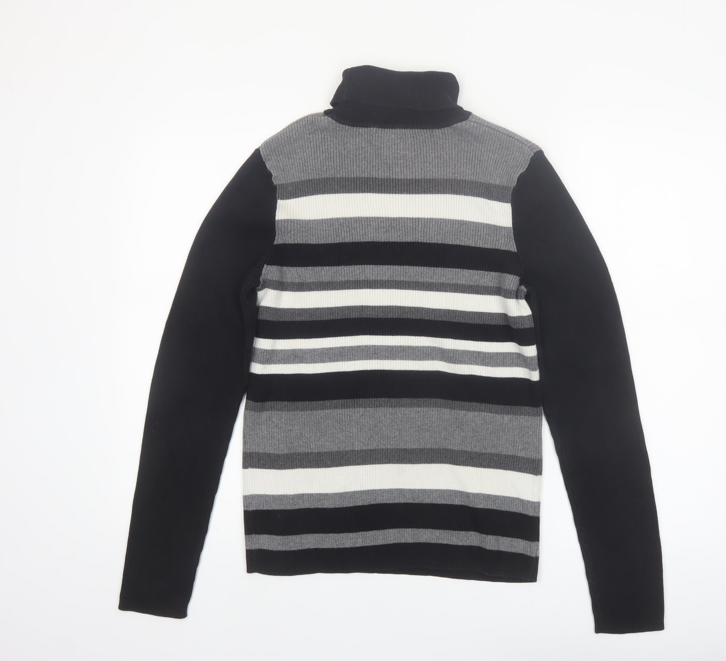 Northern Reflections Women’s Black Striped Roll Neck Cotton Jumper Size L