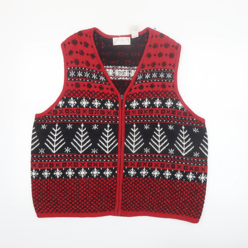Liz Claiborne Womens Red Fair Isle Knit Sleeveless Zip Vest Size S