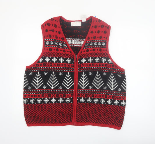 Liz Claiborne Womens Red Fair Isle Knit Sleeveless Zip Vest Size S