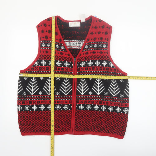 Liz Claiborne Womens Red Fair Isle Knit Sleeveless Zip Vest Size S