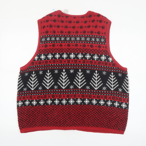 Liz Claiborne Womens Red Fair Isle Knit Sleeveless Zip Vest Size S