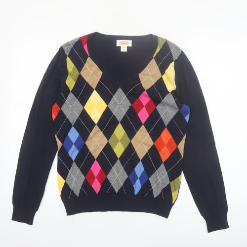 Talbots Men's Multicoloured Argyle V-Neck Cotton Jumper Size M