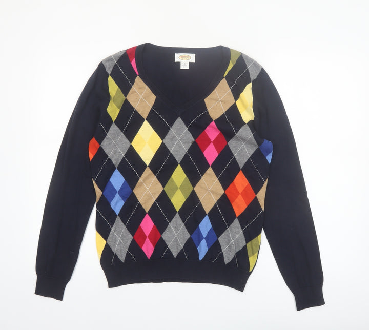 Talbots Men's Multicoloured Argyle V-Neck Cotton Jumper Size M