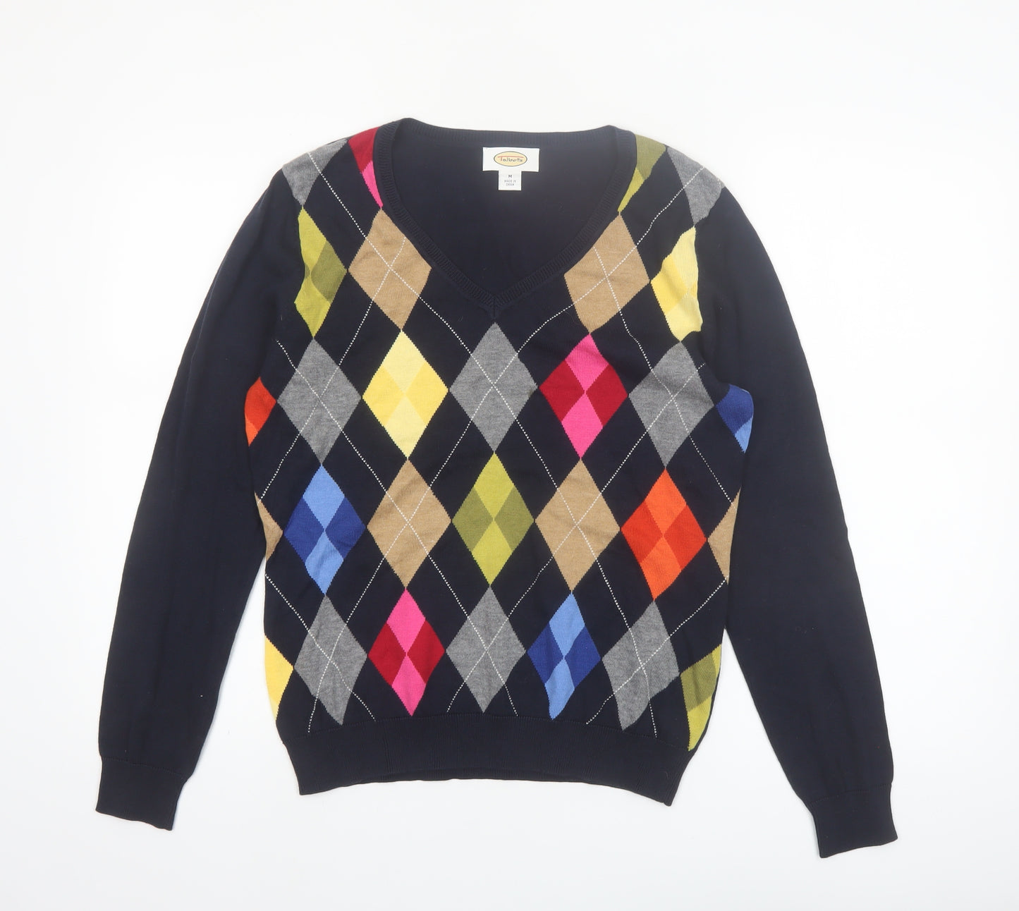 Talbots Men's Multicoloured Argyle V-Neck Cotton Jumper Size M