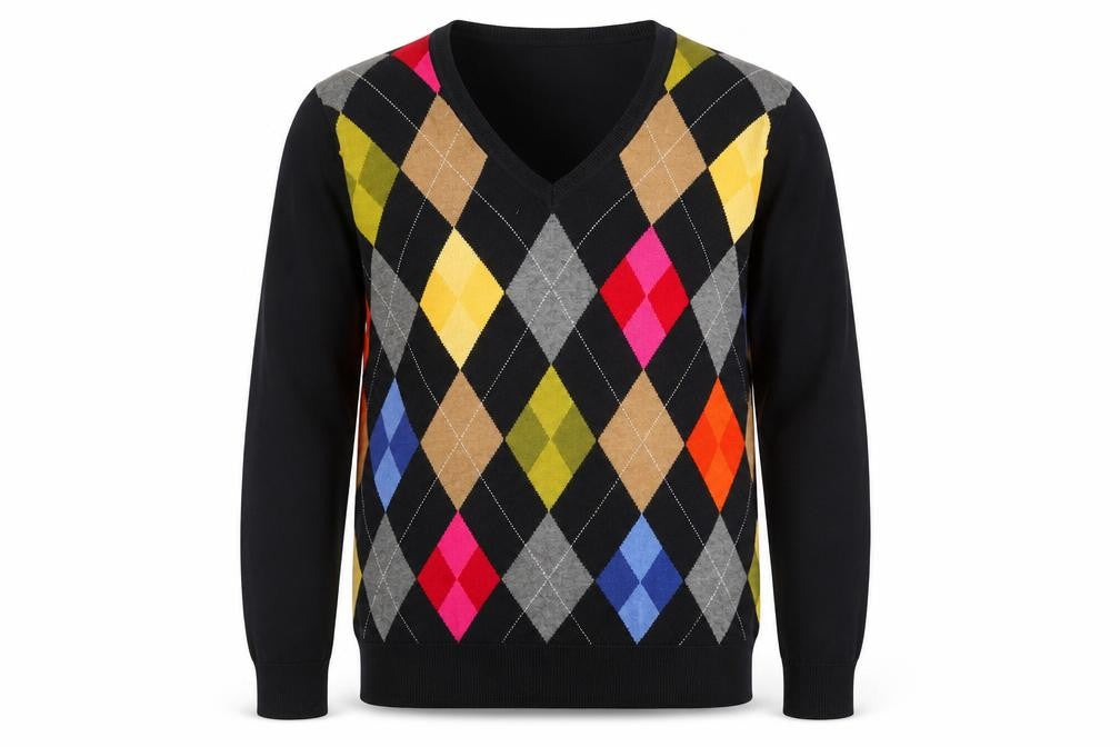 Front view of Talbots Men's Multicoloured Argyle V-Neck Cotton Jumper, size M