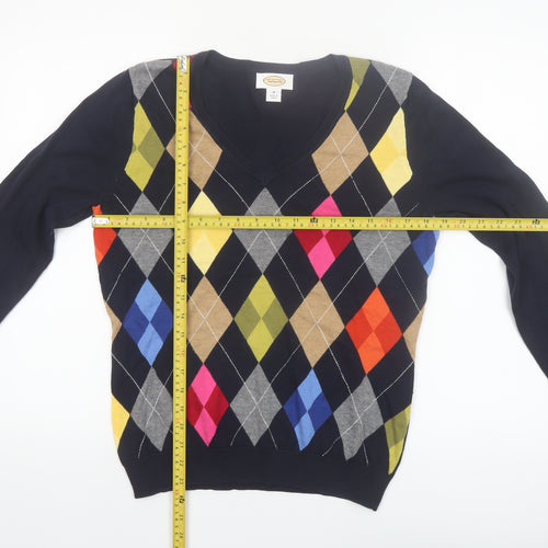 Talbots Men's Multicoloured Argyle V-Neck Cotton Jumper Size M
