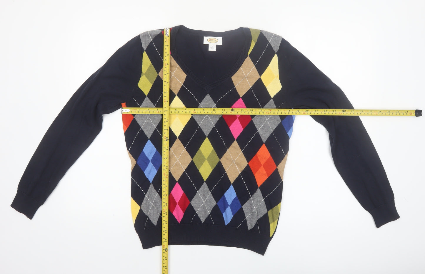 Talbots Men's Multicoloured Argyle V-Neck Cotton Jumper Size M