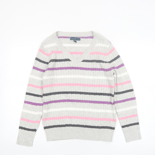 Karen Scott Women’s Multicoloured Striped V-Neck Cotton Jumper Size 12