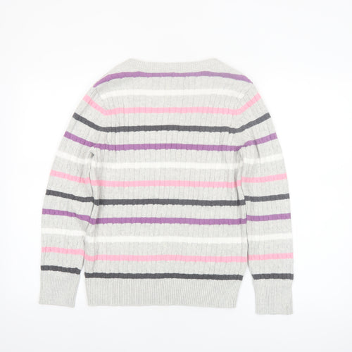 Karen Scott Women’s Multicoloured Striped V-Neck Cotton Jumper Size 12