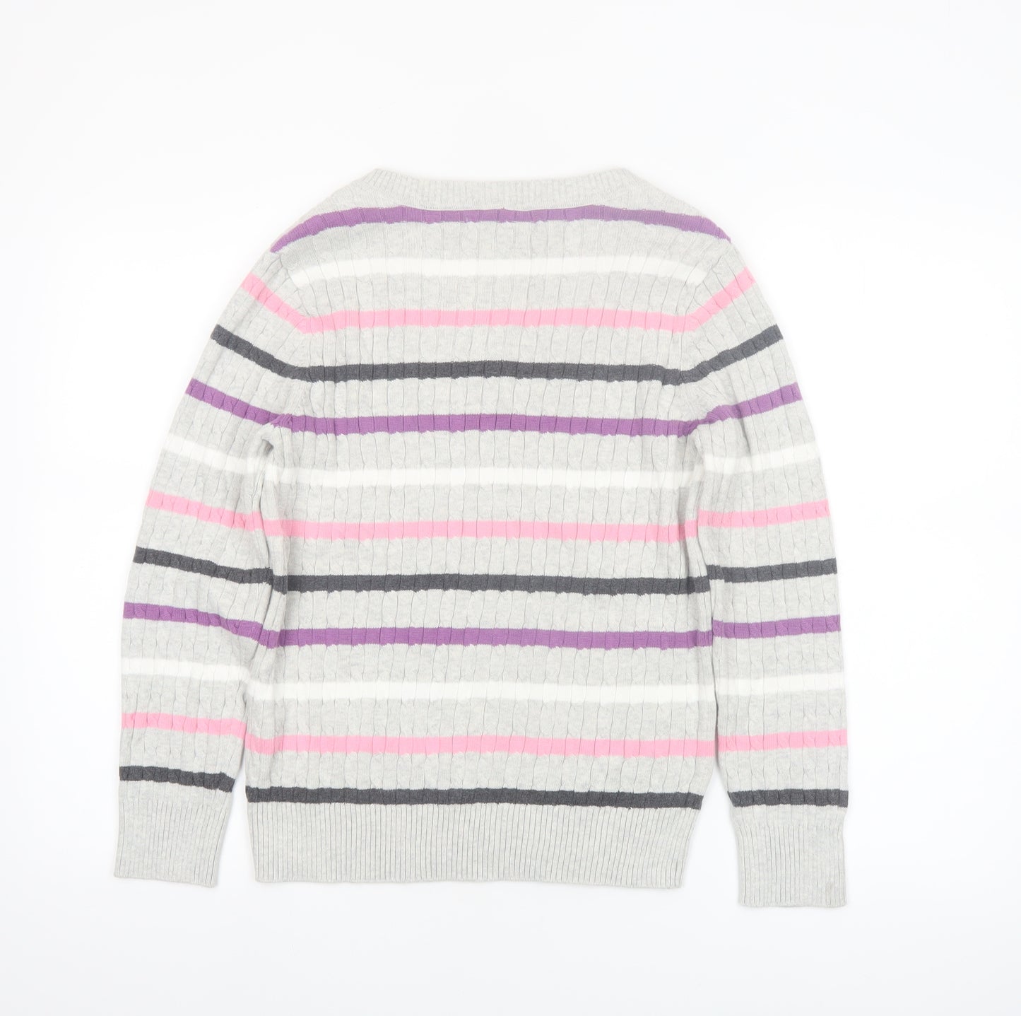 Karen Scott Women’s Multicoloured Striped V-Neck Cotton Jumper Size 12