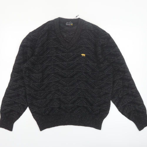 Jack Nicklaus Men Black Wool Blend V-Neck Golf Jumper L
